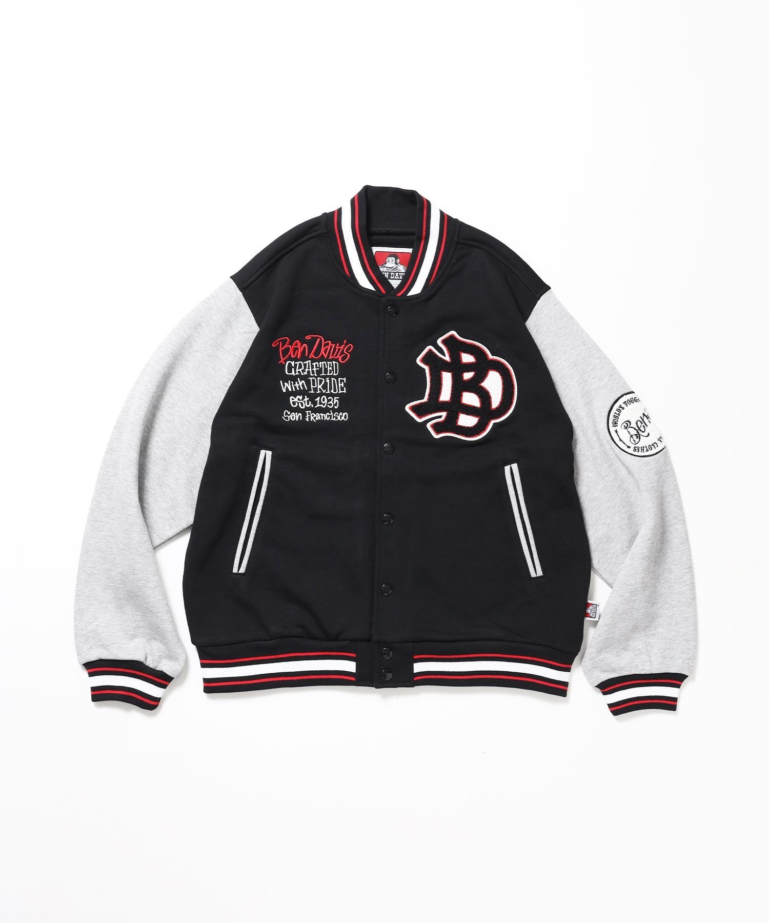 BEN DAVIS / WHITE LABEL 【BEN DAVIS(ベンデイビス)】SWEAT STADIUM JACKET / スラックス ジャケット 刺繍 ワンポイント 裏毛 ワッペン ナバル トップス スウェット・トレーナー カーキグリーン ブラック【送料無料】