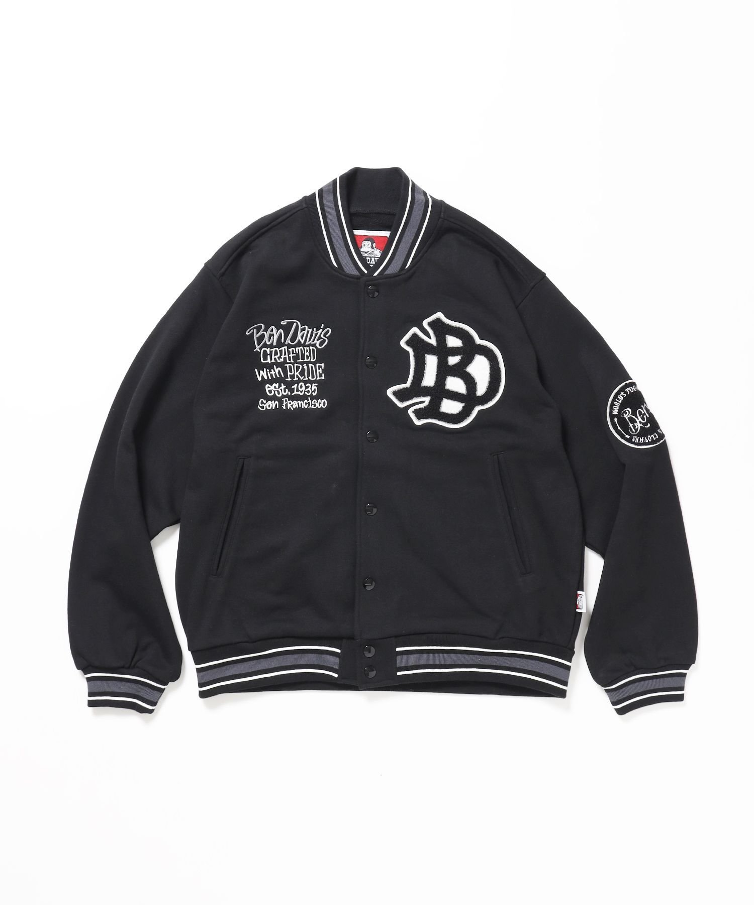 BEN DAVIS / WHITE LABEL 【BEN DAVIS(ベンデイビス)】SWEAT STADIUM JACKET / スラックス ジャケット 刺繍 ワンポイント 裏毛 ワッペン ナバル トップス スウェット・トレーナー カーキグリーン ブラック【送料無料】