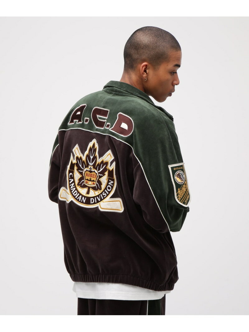 AVIREX VELOUR RAGLAN SLEEVE STAND ZIP A.C.D アヴィレックス トップス カットソー・Tシャツ グリーン ブラック【送料無料】