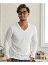 CavariA CavariA ふくれバイヤス柄Vネック長袖Tシャツ シルバーバレット トップス カットソー・Tシャツ ブラック ホワイト【送料無料】