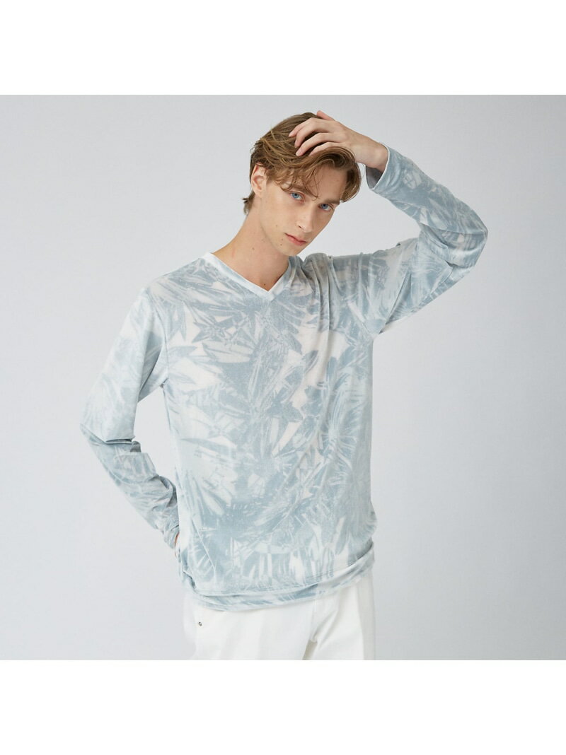 5351POUR LES HOMMES 総柄 ベロア Vネック 長袖 ニットTシャツ ゴーサンゴーイチプールオム トップス カットソー・Tシャツ ホワイト ブラック【送料無料】