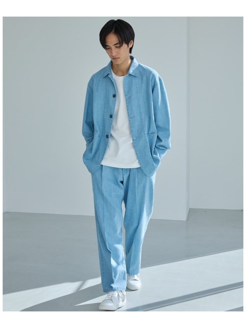 【SALE／30%OFF】THE SHOP TK 綿麻デニムワイドイージーパンツ セットアップ可 ザ ショップ ティーケー パンツ その他のパンツ ブルー ネイビー【RBA_E】【送料無料】