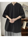 NOWLE NOWLE/(M)【NOWLE】ワッフル キーネック 半袖 Tシャツ チェルカ トップス カットソー・Tシャツ ブラック ホワイト グレー【先行予約】*