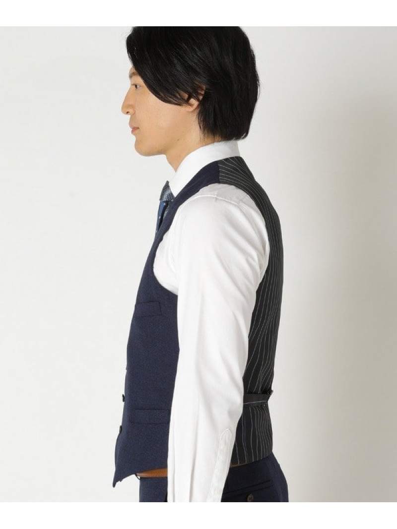 【SALE／55%OFF】CROWDED CLOSET マイクロチェックベスト/別売りスーツセットあり メンズ ビギ スーツ・フォーマル セットアップスーツ ネイビー グレー【RBA_E】【送料無料】