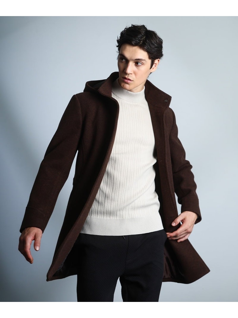 MK MICHEL KLEIN homme 【4サイズ展開/フード着脱/ストレッチ】フード付きコート/RETECメルトン ミッシェルクランオム ジャケット・アウター ステンカラーコート ブラウン ブラック【送料無料】