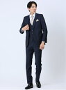 【SALE/30%OFF】TAKA-Q 光沢ストレッチ スリムフィット 2ボタン3ピーススーツ ヘリンボン紺 タカキュー スーツ・フォーマル セットアップスーツ ネイビー【RBA_E】【送料無料】