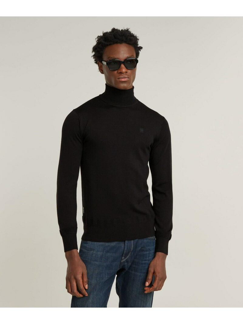 G-Star RAW 【公式ショップ】PREMIUM CORE TURTLE NECK KNITTED SWEATER/ワンポイントロゴタートルネックニットセーター ジースターロゥ トップス ニット ブラック【送料無料】