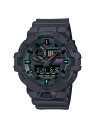 bullidge（ブリッジ）G-SHOCK / GA-700MF-1AJF / カシオ1983年の発売以来、飽くなき強さを求めて進化を続けるタフネスウオッチG-SHOCKから、ビビッドなアクセントカラーが際立つ、Multi Fluorescent colorシリーズです。マットブラックのベゼルとバンドに、ヴァーチャルな世界をイメージした蛍光ブルー、ピンク、イエローを時分針や時字、文字板の表記に採用。ファッションシーンでも幅広く活用できるデザインに仕上げました。ベースモデルにはビッグケースのGA700、GA-100、GA-110、オクタゴンベゼルのBluetooth&#174;ソーラーのGA-B2100、そしてデジタルビッグケースのタフソーラーのGX-56の5機種を採用しています。クールなマットブラックのカラーリングに、鮮やかなカラーリングが際立つデザインとなっております。・耐衝撃構造（ショックレジスト）・無機ガラス・20気圧防水・針退避機能（針が液晶表示と重なって見づらいときは、針を液晶表示の上から一時的に退避させることができます）・ワールドタイム：世界48都市（31タイムゾーン、サマータイム設定機能付き）・ストップウオッチ・タイマー・時刻アラーム5本（1本のみスヌーズ機能付き）・フルオートカレンダー・12/24時間制表示切替・操作音ON/OFF切替機能・LEDライト（スーパーイルミネーター、残照機能、残照時間切替（1.5秒/3秒）付き）・LED：ホワイト・ムーブメント日本製・ケース・ベゼル材質：樹脂・樹脂バンド・ケースサイズ（縦×横×厚さ）：57.5×53.4×18.5mm・質量：75g付属品：保管箱【メーカー保証について】保証期間は、お客様のお買い上げ日より1年間です。保証対象は時計本体のみで電池やバンドなどの消耗品は対象外となります。詳しくは、メーカーホームページもしくは取扱説明書（保証書付き）をご確認ください。画像の一部にイメージカット、同シリーズモデルの画像を含みます。【G-SHOCK】・CASIO・ジーショック・Gショック・GSHOCK型番：4549526375637-100-F KR7045【採寸】FREE商品のサイズについて【商品詳細】タイ　ムーブメント日本製素材：ケース・ベゼル材質： 樹脂サイズ：FREE※画面上と実物では多少色具合が異なって見える場合もございます。ご了承ください。商品のカラーについて 【予約商品について】 ※「先行予約販売中」「予約販売中」をご注文の際は予約商品についてをご確認ください。■重要なお知らせ※ 当店では、ギフト配送サービス及びラッピングサービスを行っておりません。ご注文者様とお届け先が違う場合でも、タグ（値札）付「納品書 兼 返品連絡票」同梱の状態でお送り致しますのでご了承ください。 ラッピング・ギフト配送について※ 2点以上ご購入の場合、全ての商品が揃い次第一括でのお届けとなります。お届け予定日の異なる商品をお買い上げの場合はご注意下さい。お急ぎの商品がございましたら分けてご購入いただきますようお願い致します。発送について ※ 買い物カートに入れるだけでは在庫確保されませんのでお早めに購入手続きをしてください。当店では在庫を複数サイトで共有しているため、同時にご注文があった場合、売切れとなってしまう事がございます。お手数ですが、ご注文後に当店からお送りする「ご注文内容の確認メール」をご確認ください。ご注文の確定について ※ Rakuten Fashionの商品ページに記載しているメーカー希望小売価格は、楽天市場「商品価格ナビ」に登録されている価格に準じています。 商品の価格についてbullidgebullidgeの腕時計アクセサリー・腕時計ご注文・お届けについて発送ガイドラッピンググッズ3,980円以上送料無料ご利用ガイド