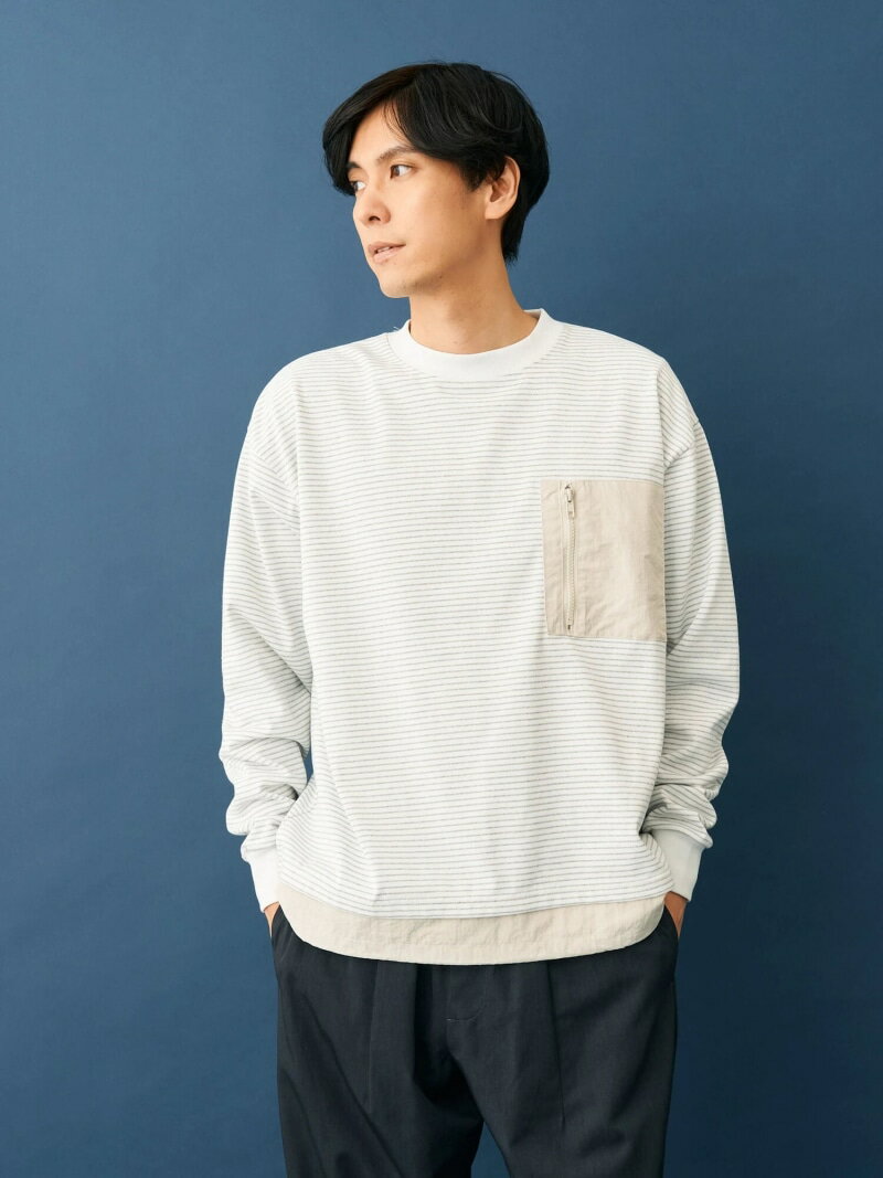 【SALE／30%OFF】CRAFT STANDARD BOUTIQUE リサイクル20/2天竺ボーダー切り替えH/S TEE/23AW クラフトスタンダードブティック トップス カットソー・Tシャツ ホワイト ブラック グリーン【RBA_E】のサムネイル