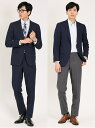 【SALE/37%OFF】TAKA-Q ウール混ストレッチ レギュラーフィット 2ボタン2パンツスーツ 無地紺 セットアップ ジャケット 伸びる ビジネス メン...