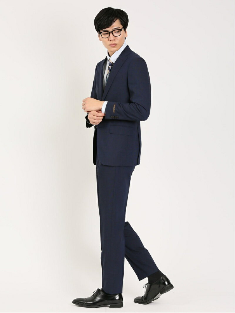 【SALE／37%OFF】TAKA-Q ウール混ストレッチ レギュラーフィット 2ボタン2パンツスーツ 無地紺 セットアップ ジャケット 伸びる ビジネス メンズ タカキュー スーツ・フォーマル セットアップスーツ ネイビー【RBA_E】【送料無料】