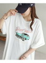 Discoat 【ユニセックス】ピグメントカープリントT ディスコート トップス カットソー・Tシャツ ホワイト ベージュ ブルー グレー【先行予約】*【送料無料】