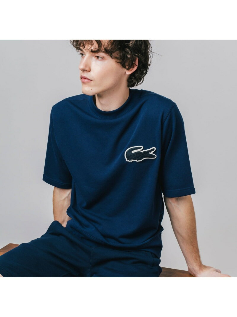 LACOSTE オーバーサイズクロックエンブレムスウェットTシャツ ラコステ カットソー スウェット ネイビー ホワイト イエロー【送料無料】