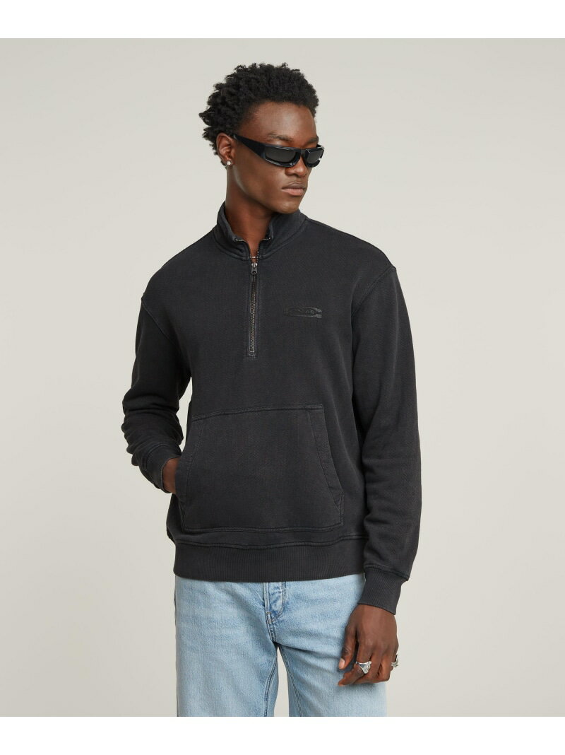 【SALE／40%OFF】G-Star RAW 【公式ショップ】Washed Half Zip Relaxed Sweater/ヴィンテージライクウォッシュ加工オーバーサイズスタンドカラーハーフジップスウェット ジースターロゥ トップス スウェット・トレーナー ブラック【RBA_E】【送料無料】