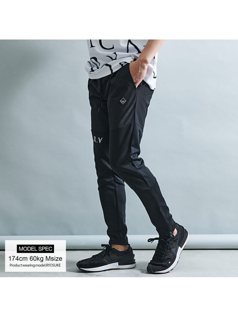 CavariA C.V.R.A 光沢ロゴ布帛切替アクティブパンツ シルバーバレット パンツ ジャージ・スウェットパンツ ブラック【送料無料】