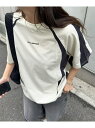 Discoat 【ユニセックス】カラーブロックフットボールTシャツ ディスコート トップス カットソー・Tシャツ ホワイト ベージュ ブラウン【送料無料】