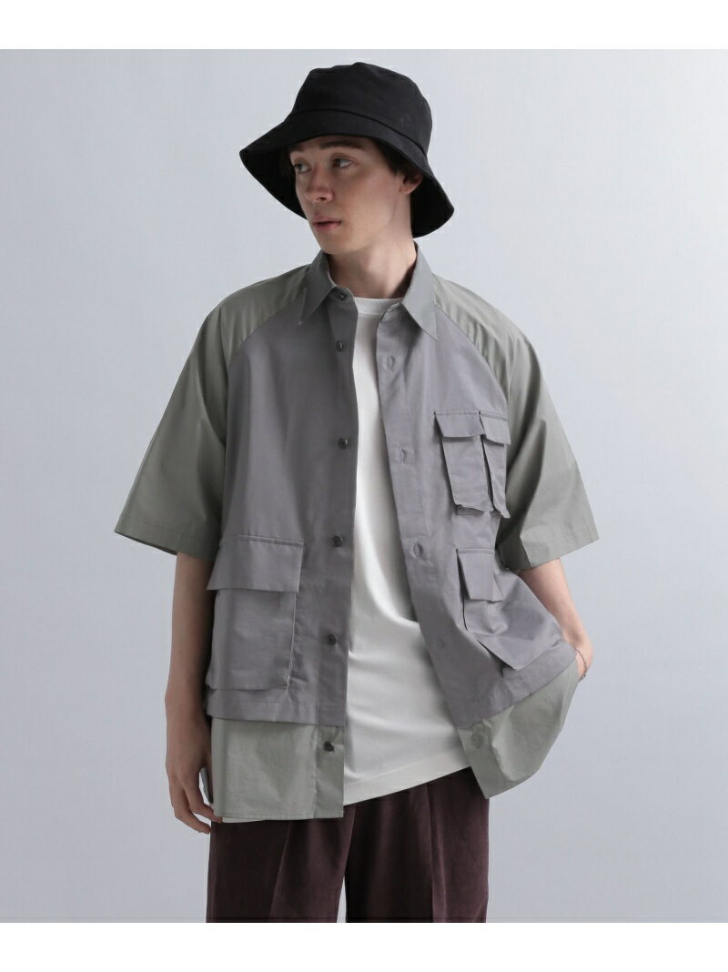 【SALE／50%OFF】HARE (M)ベストドッキングシャツ ハレ シャツ/ブラウス 半袖シャツ グレー ブラック【RBA_E】【送料無料】
