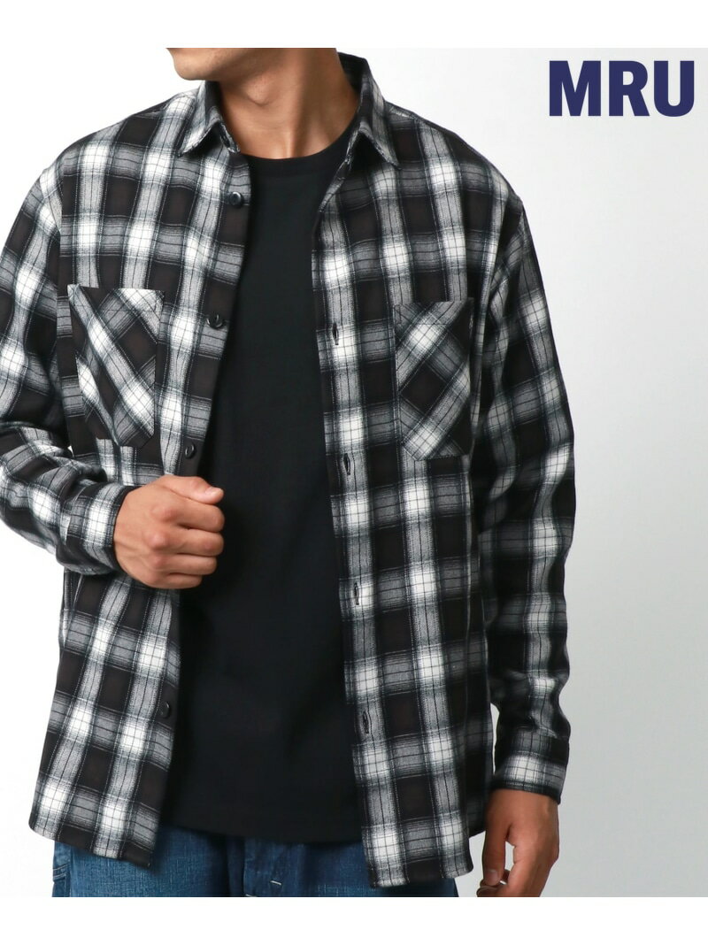 【SALE/3%OFF】MRU MRU チェックシャツ メンズ オンブレチェック カジュアル マルカワ トップス シャツ・ブラウス ブラック ホワイト ブラウン...