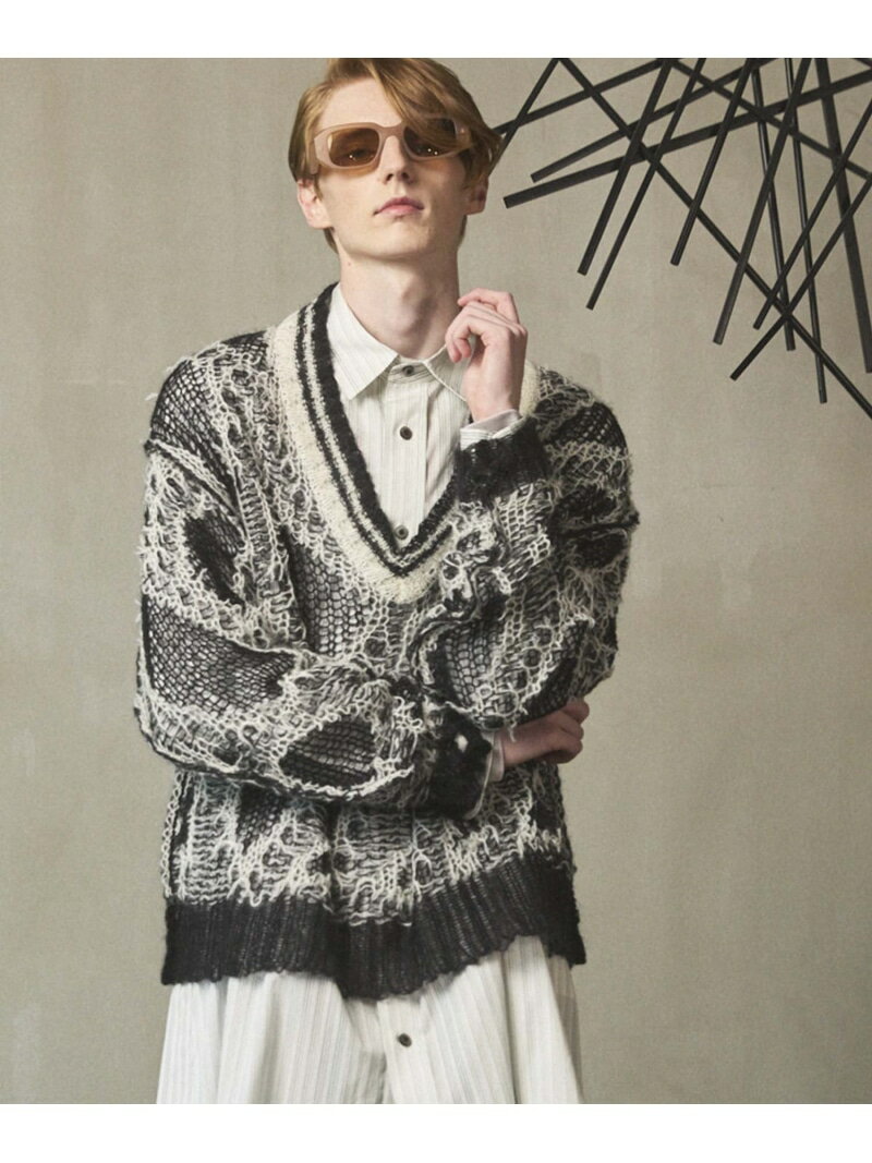 MAISON SPECIAL Mohair Sheer V-Neck Knit Pullover メゾンスペシャル トップス ニット ブラック レッド【送料無料】のサムネイル