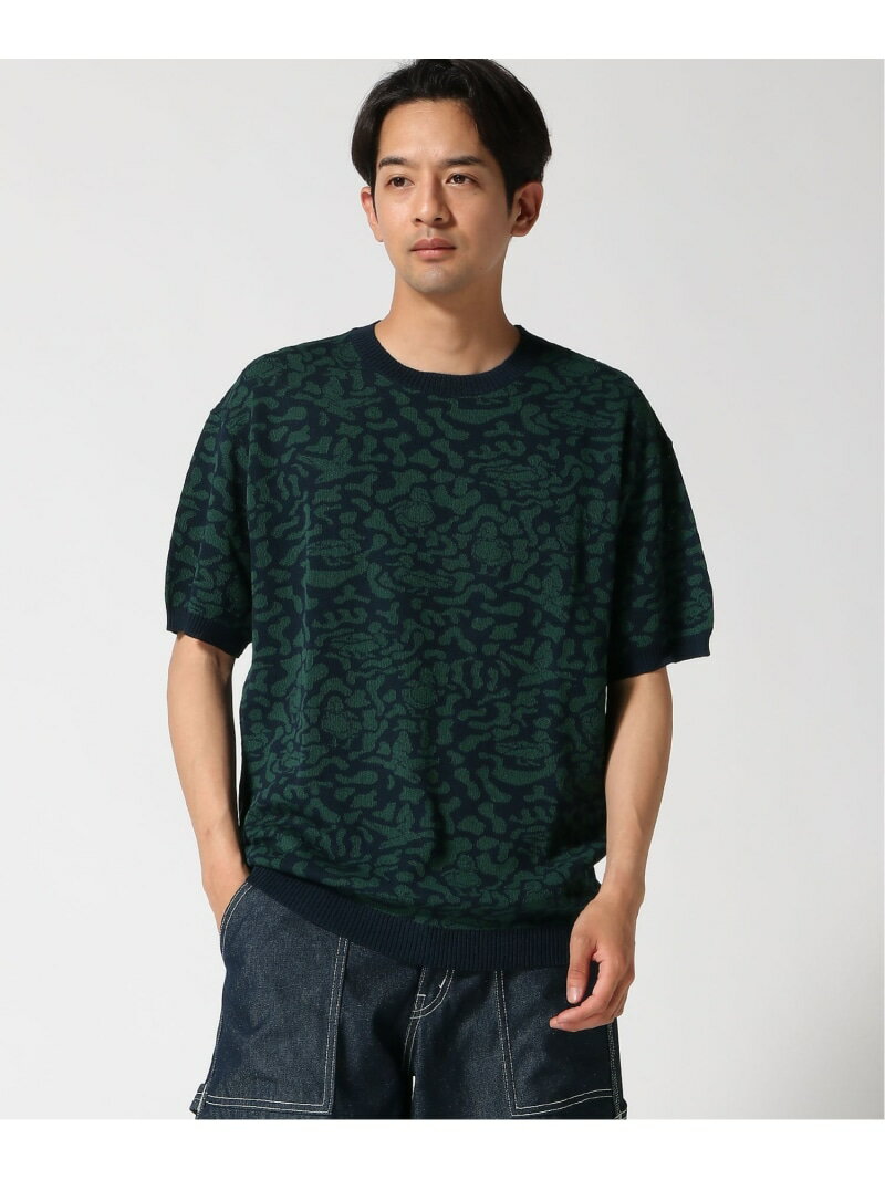 gym master gym master/(U)ジャガードニットカモ柄Tee ジムマスター トップス ニット ブラック ホワイト ネイビー ブラウン【送料無料】