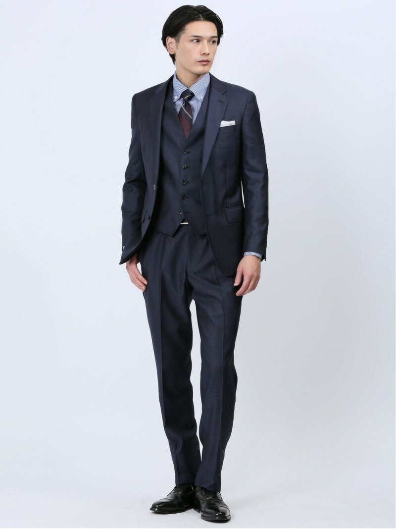 【SALE/2%OFF】m.f.editorial 光沢ウール混 スリムフィット 2ボタン3ピーススーツ 千鳥紺 タカキュー スーツ・フォーマル セットアップスーツ ネイビー【RBA_E】【送料無料】