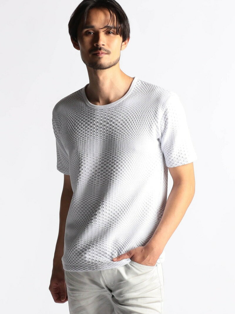 NICOLE CLUB FOR MEN ジオメトリックジャカード半袖プルオーバー ニコル トップス カットソー・Tシャツ グレー ホワイト ブラック【送料無料】