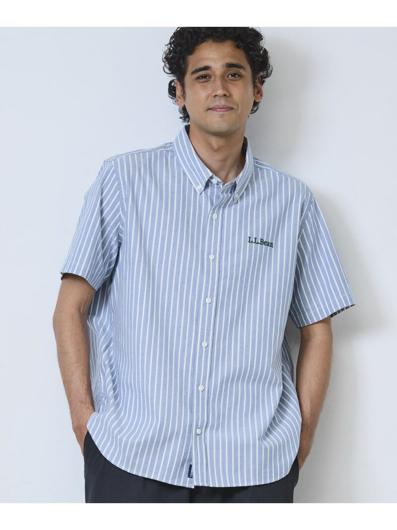 L.L.Bean コンフォート・ストレッチ・オックスフォード・シャツ、半袖　ストライプ ジャパン・フィット エルエルビーン トップス シャツ・ブラウス ブルー【送料無料】