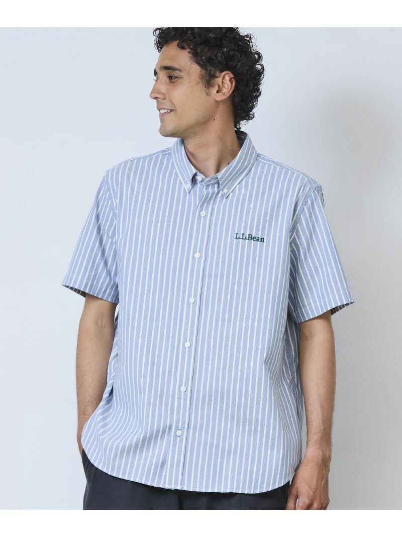 L.L.Bean コンフォート・ストレッチ・オックスフォード・シャツ、半袖　ストライプ ジャパン・フィット エルエルビーン トップス シャツ・ブラウス ブルー【送料無料】