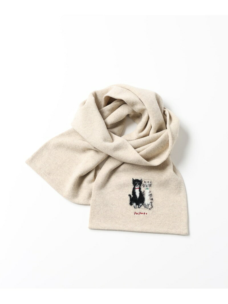 PAPAS PLUS ウールニットインターシャ7G ネコ柄 マフラー パパス ファッション雑貨 マフラー・ストール..