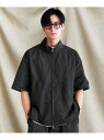 THE CASUAL 【セットアップ対応】コットンナイロンギャバスタンドネックフルジップ半袖シャツジャケット カジュアル トップス シャツ・ブラウス ブラック ...