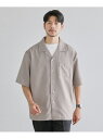 Upscape Audience Naturemier(TM)日本製テックリネン2WAYオープンカラー半袖シャツ カジュアル トップス シャツ・ブラウス グレー ブルー【送料無料】
