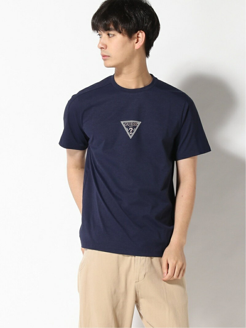 【SALE／50%OFF】GUESS (M)Small Triangle Logo Tee ゲス トップス カットソー・Tシャツ ネイビー ホワイト イエロー【RBA_E】