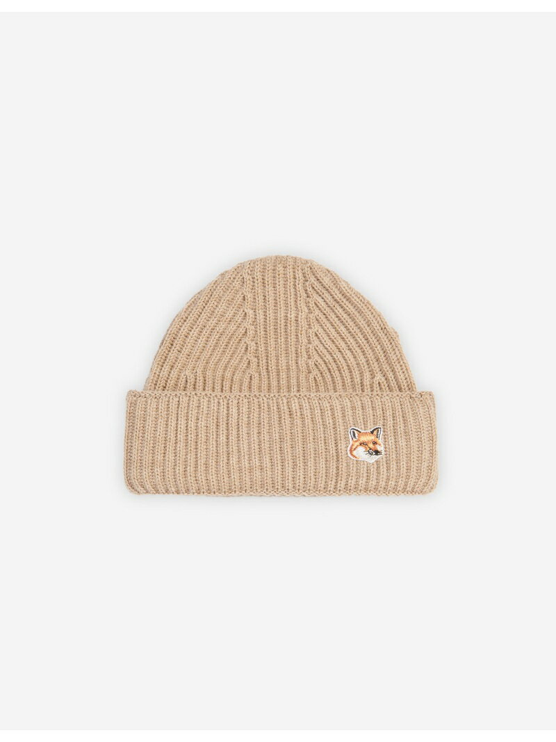 Maison Kitsune MAISON KITSUNE/(U)FOX HEAD PATCH RIBBED HAT メゾン キツネ 帽子 ニット帽・ビーニー ベージュ ブラック レッド【送料無料】