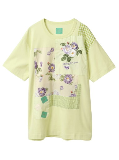 Karl Helmut ブルーフォーユープリントパッチワークTシャツ ピンクハウス トップス カットソー・Tシャツ ブラック グリーン パープル ブルー【送料無料】 Karl Helmut ブルーフォーユープリントパッチワークTシャツ ピンクハウス トップス カットソー・Tシャツ ブラック グリーン パープル ブルー【送料無料】
