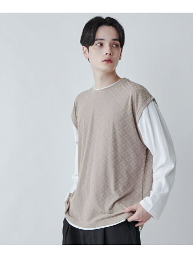 WEGO MEN'S レイヤード ジャガードベストLSTee ウィゴー トップス カットソー・Tシャツ ベージュ ブラック【送料無料】 WEGO MEN'S レイヤード ジャガードベストLSTee ウィゴー トップス カットソー・Tシャツ ベージュ ブラック【送料無料】
