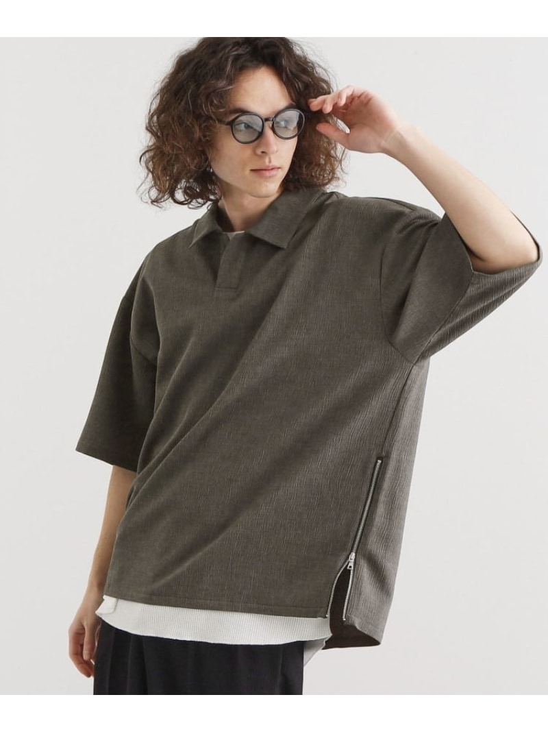 tk.TAKEO KIKUCHI 【セットアップ対応】テッククレープスキッパーシャツ ティーケータケオキクチ トップス シャツ・ブラウス グレー ベージュ【送料無料】