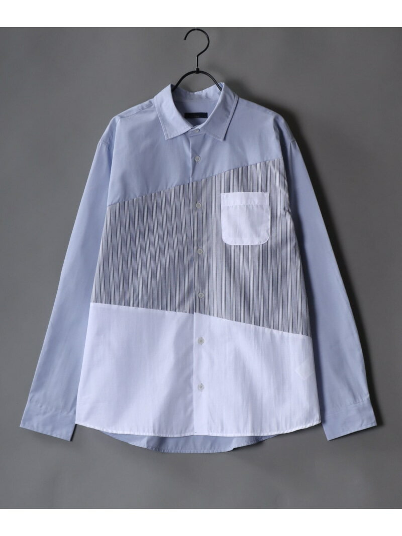 SITRY SITRY/(M)ブロード 3段切り替え ストライプ シャツ シトリー トップス シャツ・ブラウス ブルー ホワイトのサムネイル
