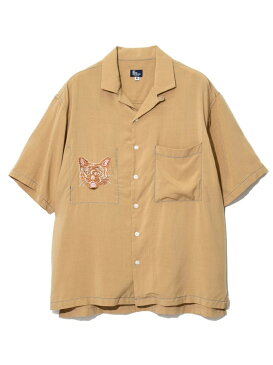 go slow caravan go slow caravan/(M)テンセルレーヨン S/S 1ポイント刺繍オープンシャツ ゴースローキャラバン シャツ/ブラウス 半袖シャツ イエロー グレー ブルー ブラック【送料無料】