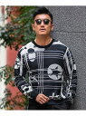 CavariA CavariA チェック*ロゴ総柄ジャガードニット クルーネック シルバーバレット トップス ニット ホワイト ブラック【送料無料】