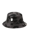 A BATHING APE CAMO ONE POINT METAL LOGO PIN BUCKET HAT ア ベイシング エイプ 帽子 ハット ブラック【送料無料】