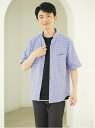 【SALE/58%OFF】TAKA-Q ストレッチ ギンガムサッカー スタンドカラー半袖シャツ メンズ Tシャツ カットソー カジュアル インナー トップス ギ...