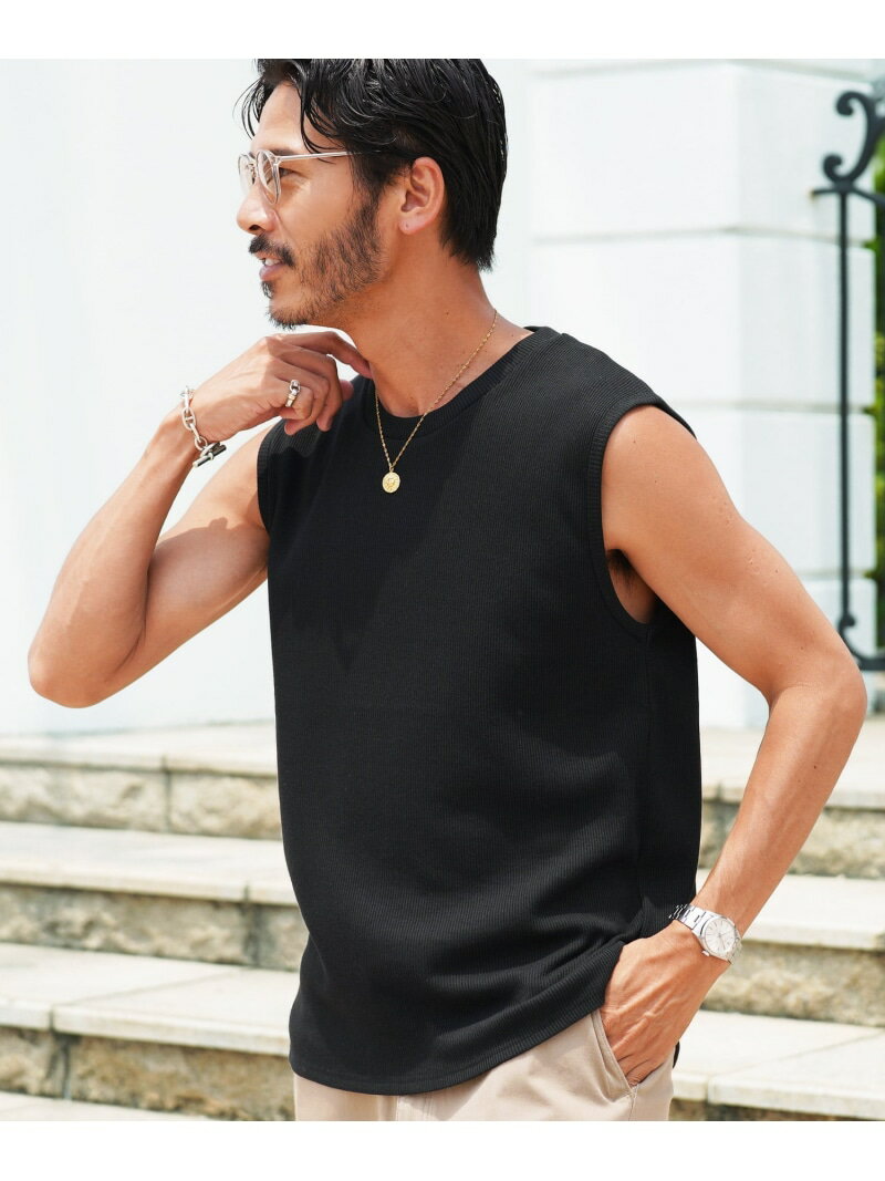 【SALE／10%OFF】JIGGYS SHOP SELECT テレコ素材 リブ編み ノースリーブ タンクトップ ジギーズショップ トップス ノースリーブ・タンクトップ ホワイト ブラック グレー【RBA_E】