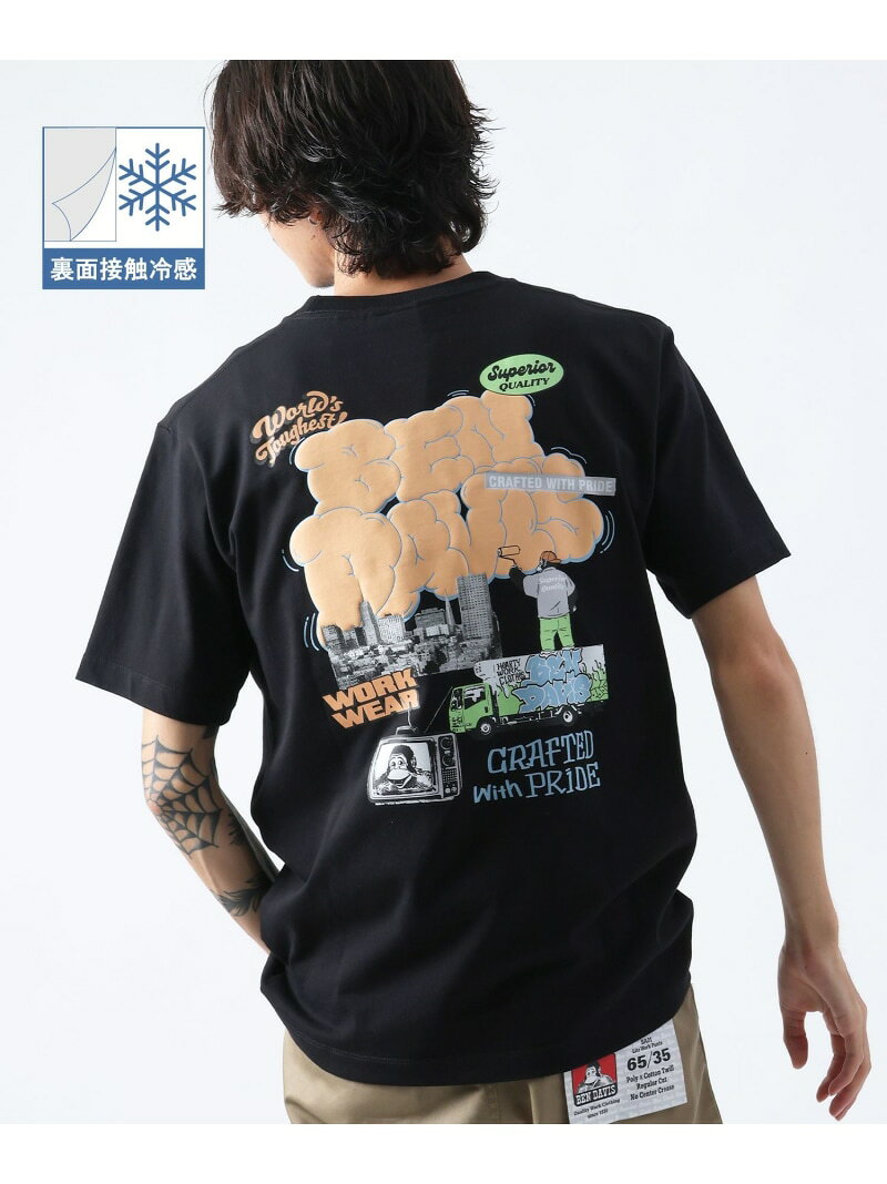 乐天商城 - BEN DAVIS / WHITE LABEL 【BEN DAVIS(ベンデイビス)】OVERLAP COOL TEE / Tシャツ 接触冷感 半袖 クルーネック ワンポイント 刺繍 ワンポイント ナバル トップス カットソー・Tシャツ ネイビー ブラック ホワイト ベージュ【送料無料】