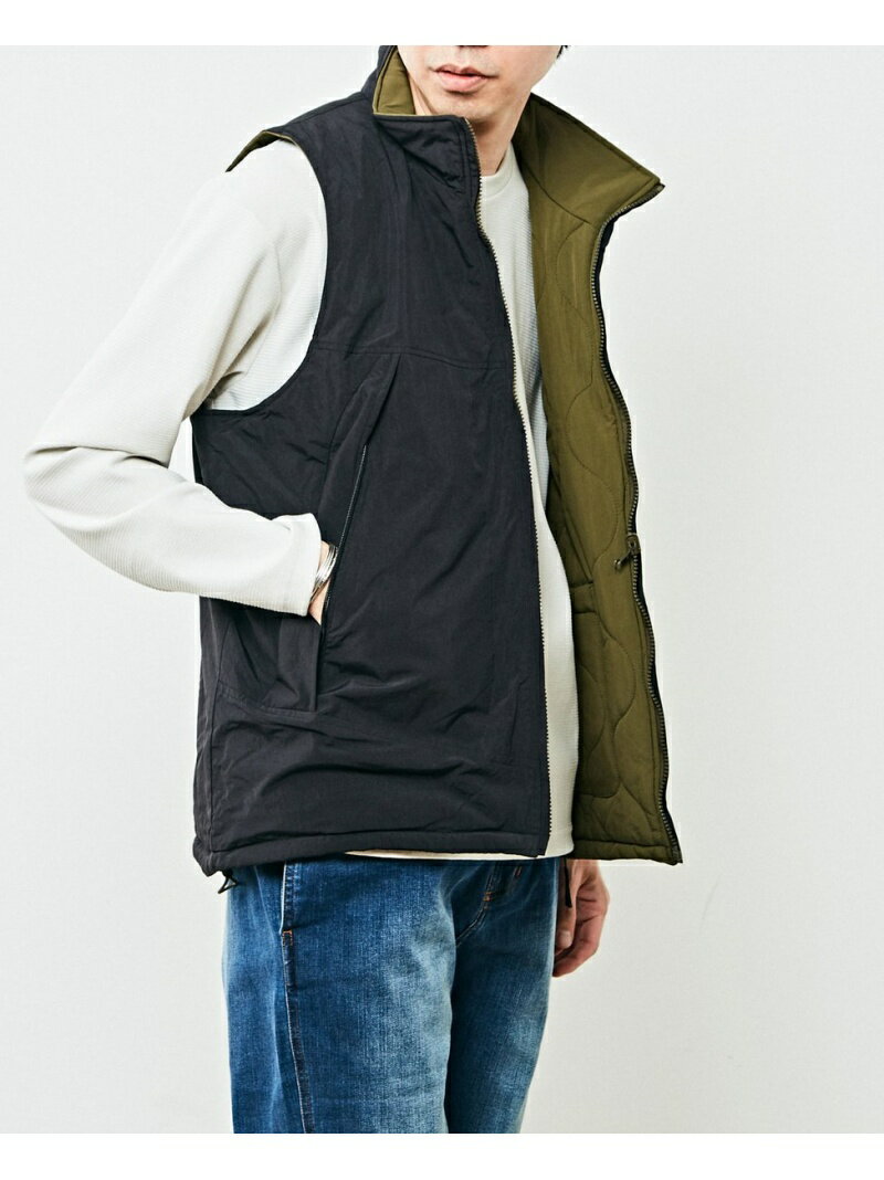 MEN'S MELROSE リバーシブル中綿ベスト メンズメルローズ トップス ベスト・ジレ カーキグリーン ブラック【送料無料】