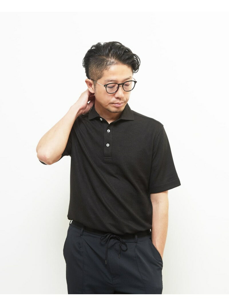 MEN'S MELROSE リンクスストライプ 半袖ホリゾンタルカラーポロシャツ メンズメルローズ トップス シャツ・ブラウス グレー ブラック ブラウン ネイビー【送料無料】