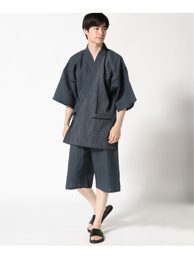 COMME CA MEN (M)COMME CA MEN/コムサメン 甚平 ストライプ×無地 ボディライフ 着物・浴衣・和装小物 浴衣 ブラック ネイビー【送料無料】