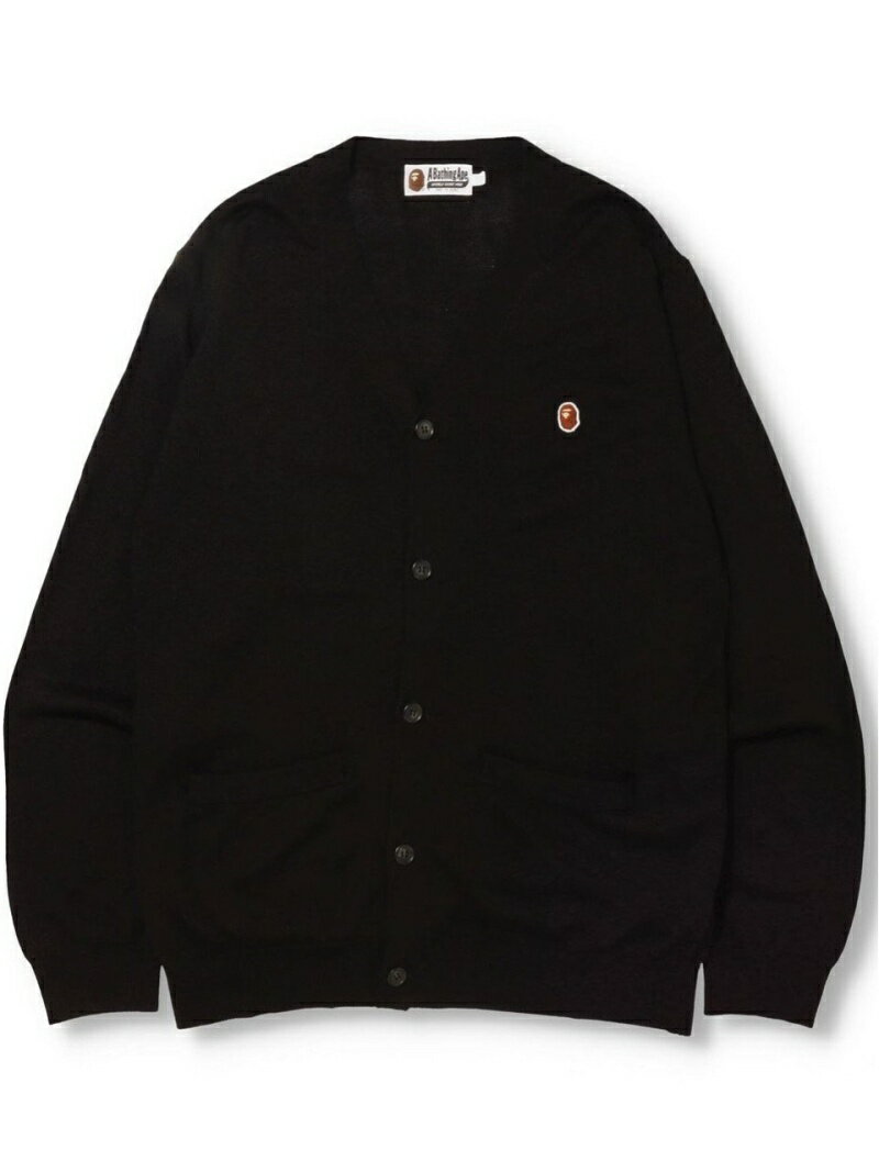 A BATHING APE APE HEAD ONE POINT KNIT CARDIGAN M ア ベイシング エイプ トップス カーディガン ブラック グレー【送料無料】