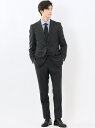 m.f.editorial ウール調 ストレッチウォッシャブル スリムフィット 2ボタン2ピーススーツ メランジ黒 タカキュー スーツ・フォーマル セットアップ...