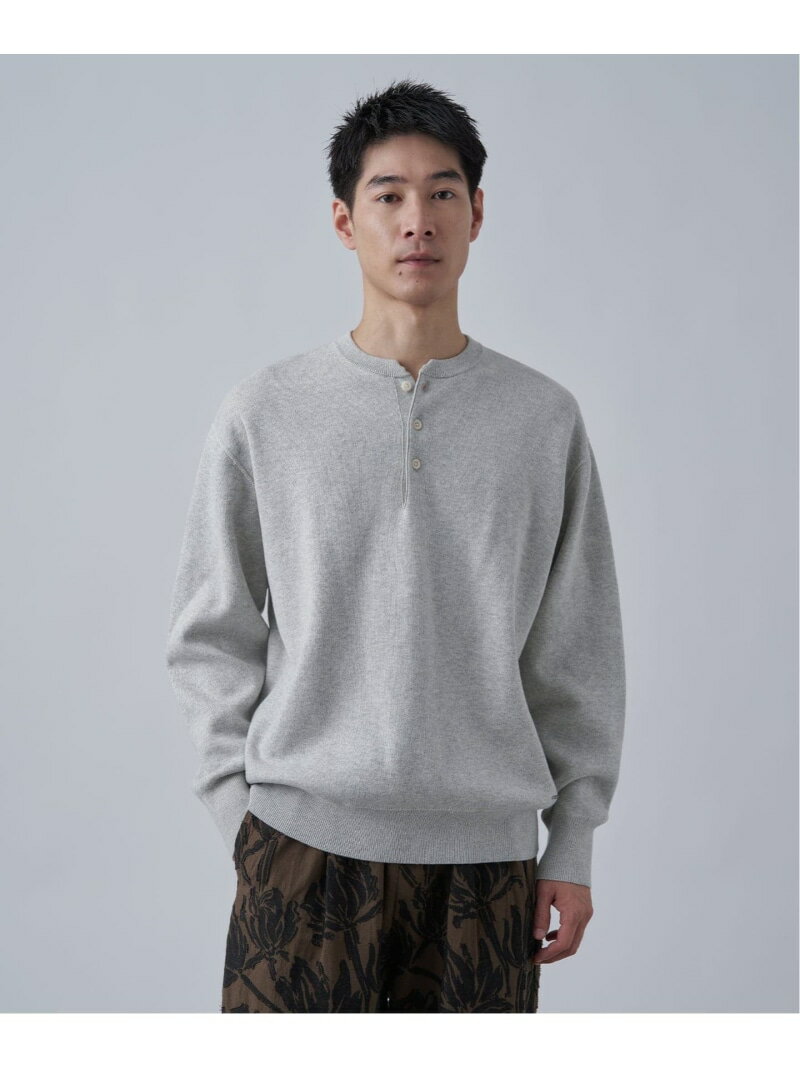 B.C STOCK 【ANTS & ELEPHANTS】2トーン スウェットライクヘンリーネックニット ベーセーストック トップス ニット ベージュ ブラック グレー グリーン【送料無料】