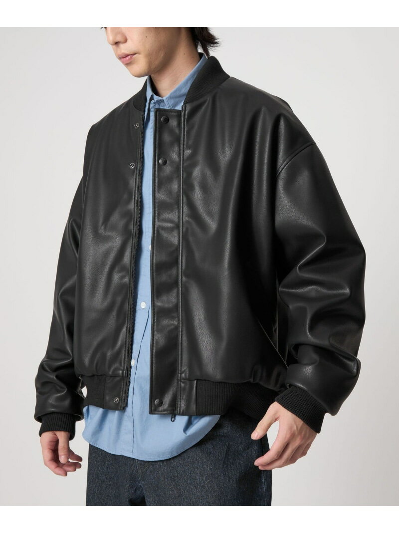 CITEN ＜CITEN＞レザーライクバルーンジップブルゾン シテン ジャケット・アウター ブルゾン・ジャンパー ブラック【送料無料】
